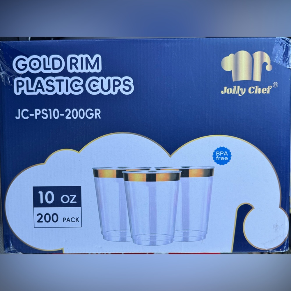 Gold Rim Plastic Cups - 10 oz (200 pack)